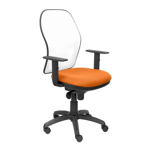 Fauteuil De Bureau Ergonomique Avec Mcanisme Synchro, Accoudoirs Rglables Et Rglable En Hauteur, Dossier En Maille Respirante En Blanc Et Assise Rembourre En Tissu Bali Orange