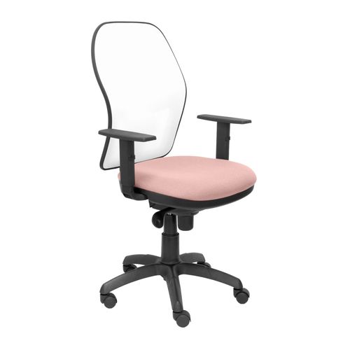 Fauteuil De Bureau Ergonomique Avec Mcanisme Synchro, Accoudoirs Rglables Et Rglable En Hauteur, Dossier En Maille Respirante En Blanc Et Assise Rembourre En Tissu Bali Rose