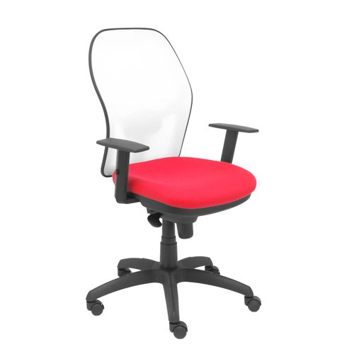 Fauteuil De Bureau Ergonomique Avec Mcanisme Synchro, Accoudoirs Rglables Et Rglable En Hauteur, Dossier En Maille Respirante En Blanc Et Assise Rembourre En Tissu Bali Rouge