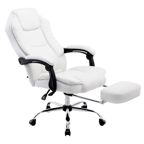 Fauteuil De Bureau Ergonomique En Synthtique Blanc Avec Repose-Pieds Et Accoudoirs Bur10378