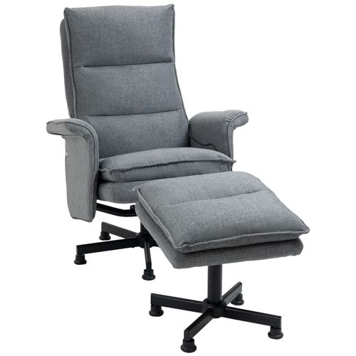 Fauteuil De Massage Avec Repose-Pied - Style No-Rtro - Chssis Acier Noir Aspect Lin Gris