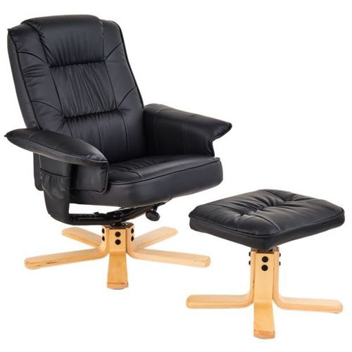 Fauteuil De Relaxation Charly Avec Repose-Pieds Pouf Sige Pivotant Dossier Inclinable Assise Rembourre Relax, En Synthtique Noir