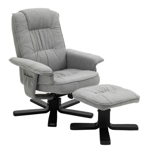 Fauteuil De Relaxation Charly Repose-Pieds Sige Pivotant Dossier Inclinable Assise Rembourre Relax, En Tissu Gris Et Pieds Noirs