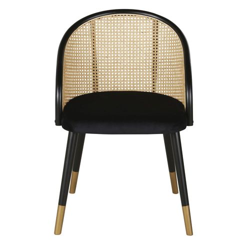 Fauteuil De Table En Velours Noir Cannage En Rotin