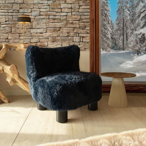 Fauteuil Effet Fourrure Bleu Et Structure En Bois