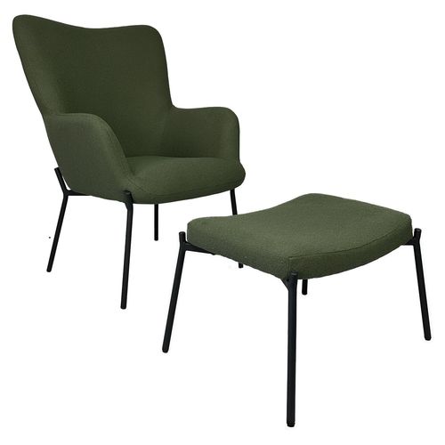 Fauteuil En Tissu Boucle Vert Kaki Avec Repose-Pieds Eira