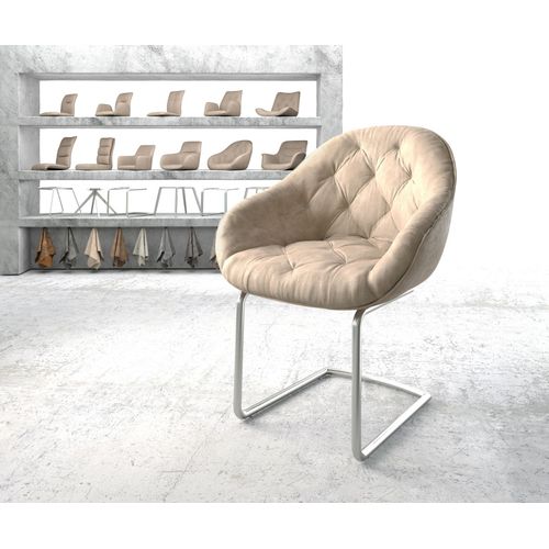 Fauteuil Gaio-Flex Cantilever Rond Acier Inoxydable Vintage Beige