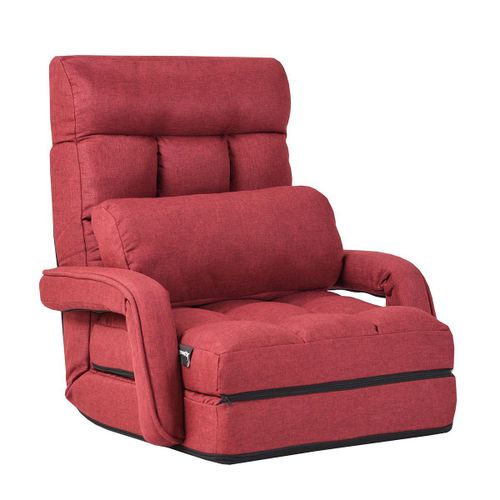 Fauteuil Relax Convertible 5 Positions Lit 1 Place En Tissu Rouge Relaxant Oreiller Chaise Longue Relaxation Canap
