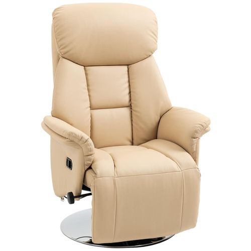 Fauteuil Relax Inclinable Repose-Pied Rglable Pivotant 360 Pitement Mtal Chrom Revtement Synthtique Beige