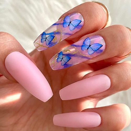 Faux Ongles Ballerine Cercueil Rose Mat Pour Femme
