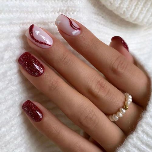 Faux Ongles Dtachables  Pression, 24 Pices, Manucure Simple, Noir, Triangle, Bord Blanc Franais, Courts, Carrs