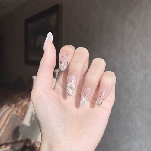 Faux Ongles Motif De Colline Nue Poudre D'or Longue Tenue Clou Fini Faux Ongles Manucure Patch Patch Pour Ongles Impermable Amovible(72pcs)