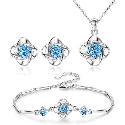 Femme Mariage Parure De Bijoux Argent Trfle  Quatre Feuilles Pendentif Collier Boucles D'oreilles Bracelet Ensemble Avec Cristal Ensemble De Bijoux Zirocon Cubique Pour Filles Marie.[Y23]