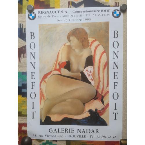 Femme Nue Pensive : Affiche D'exposition De Alain Bonnefoit  La Galerie Nadar De Touville, Du 16 Au 23 Octobre 1993. Format : 48 X 66 Cm.