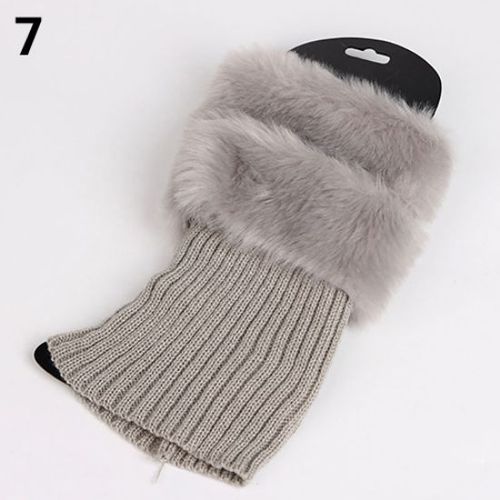 Femmes Automne Hiver Mode Fourrure Ctel Bottes Poignets Bottes Toppers Jambires-Gris Clair