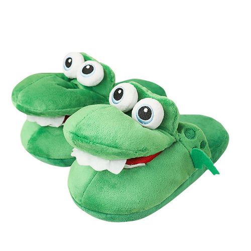 Femmes Crocodiles Pantoufles En Peluche Avec Bouche Ouverte Pantoufles En Coton Avec Une Bouche En Mouvement Pour L'hiver Vert,M