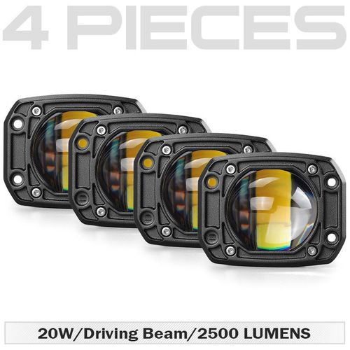 Feu De Travail Anti-Brouillard Led 3 Pouces Avec Lentille 8d,6000k,Blanc,3500k,Jaune,Pour Voiture,Camion Tout Terrain,4x4,12v,24v - Type 4pcs Square