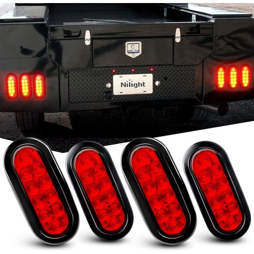 Feux ArriRe De Remorque Ovales  Led Rouges De 6 Pouces, 4 PiCes, 10 Led Avec ?Illets EncastrS, Bouchons, Feux D'arrt, De Freinage Et De Virage Tanches Ip67 Pour Camping-Car Et Camion