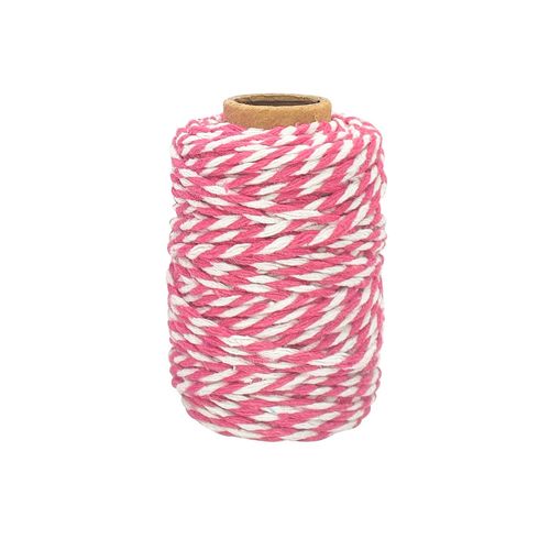 Ficelle Coton Bicolore Fuchsia Et Blanc 25 M X 1,5 Mm