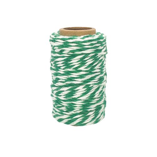 Ficelle Coton Bicolore Vert Fonc Et Blanc 25 M X 1,5 Mm