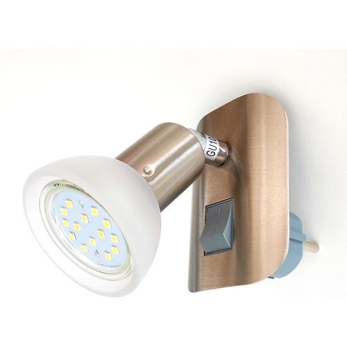 Fiche Led 11-042 *Cali* En Nickel Mat Avec Abat-Jour En Verre Plug Light Incl. 1x Ampoule Led Gu10 3000k Blanc Chaud & Interrupteur  Bascule Lampe De Lecture,Lampe De Cuisine,Lampe  Douille