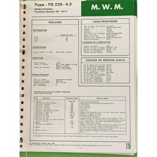 Fiche Technique Rtma Moteur Mwm Td Mont Sur Tracteur Renault Rakuten