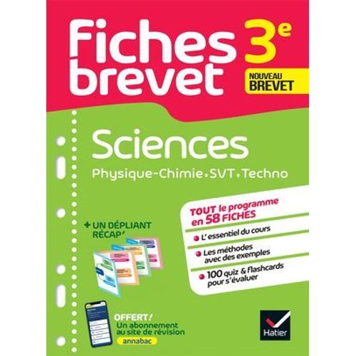 Fiches Brevet - Sciences 3e (Physique-Chimie, Svt, Technologie) Brevet 2025  