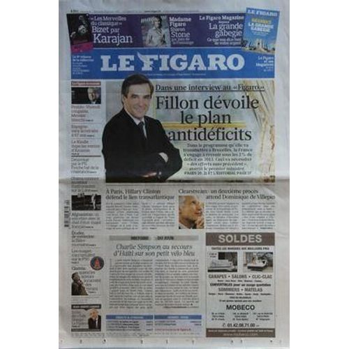 Figaro (Le) N 20372 Du 30/01/2010 - Fillon Devoile Le Plan Antideficits - Clearstream / Un 2eme Proces Attend De Villepin - A Paris / Hillary Clinton Defend Le Lien Transatlantique - Charlie Simpson Au Secours D'haiti - Cinema / Quand Les Acteurs...