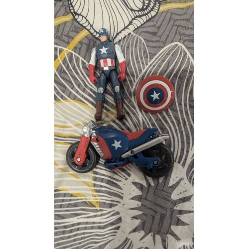 Figurine Captain Amrica Avec Bouclier Et Moto.