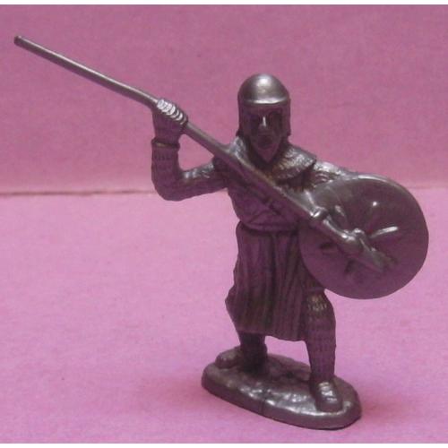 Figurine Chevalier Guerrier Soldat Du Moyen Age Avec Lance Et Bouclier - Monochrome