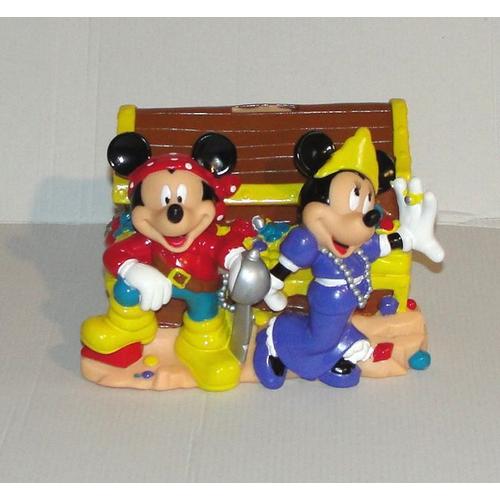 Figurine Mickey Pirate Et Minnie Mouse - Tirelire Coffre Vintage Monogram Disney