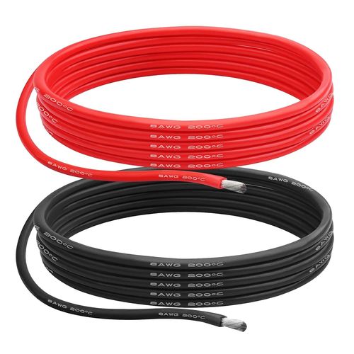 Fil De Silicone De Calibre 8, 8.29 M 8 Awg Cble lectrique 5m(2.5m Rouge+2.5m Noir), Faible Impdance Douce Et Flexible 0.08 Mm 1650 Torons Fil De Cuivre Pour Voiture Rc/Drone/Projets Arduino