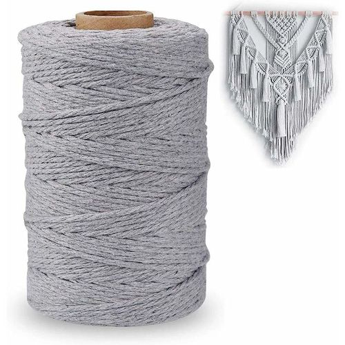 Fil Macrame Coton 3mm X 200m Macrame Corde Cordon A Macrame Corde En Coton.Pour Tissage Attrapeur De Rves.Tentures Murales.Cadeaux Dcoratifs De Bricolage (Gris)