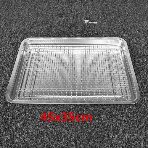 Filet de barbecue en acier inoxydable 304,mailles pour barbecue,outil de cuisson rectangulaire avec pieds,Drainage des gteaux,cadre en maille - Type plate 45x35 add mesh