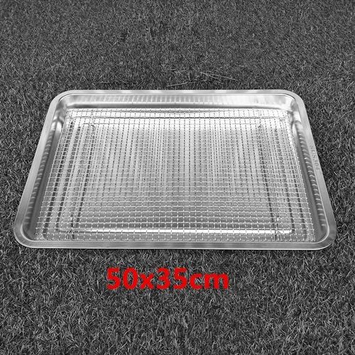 Filet de barbecue en acier inoxydable 304,mailles pour barbecue,outil de cuisson rectangulaire avec pieds,Drainage des gteaux,cadre en maille - Type plate 50x35 add mesh