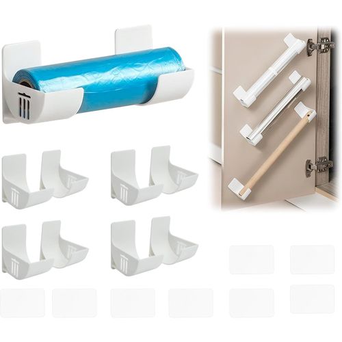Film Alimentaire Support Rangement Porte - Adhsif tagre Murale Avec 4 Paires Pour Armoire Salle De Bains Rfrigrateur Bote D'organisation Mur Rouleaux Cuisine, Blanc