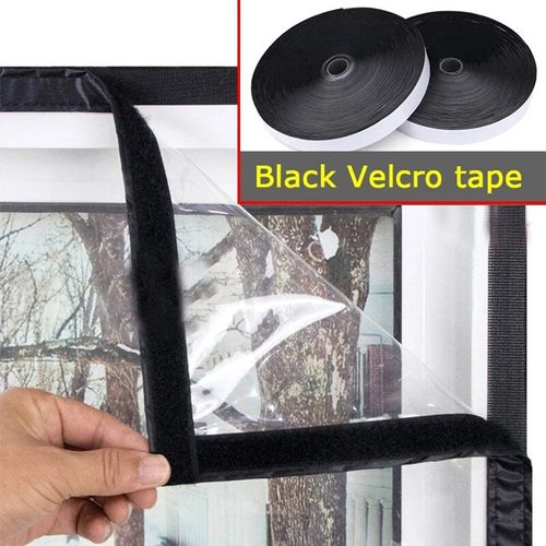 Film Auto-Adhsif Transparent Pour Garder Les Fentres De La Maison Au Chaud,Film Coupe-Vent,Poignes Amovibles,Gril Anti-Pluie,Rideau De Porte Impermable,Hiver - Type Black Velcro-W80xh120cm