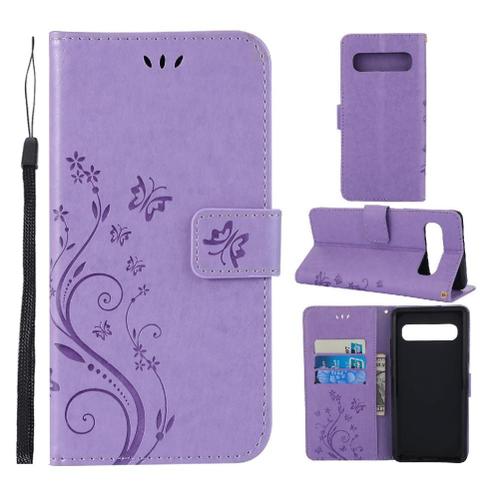 Filp tui Pour Samsung Galaxy S10 Plus Cuir Pu Bicelle Titulaire De La Carte Fermeture Magntique Sangle De Poignet - Violet