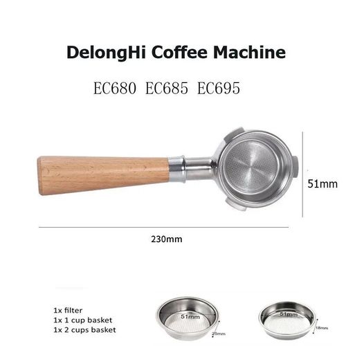Filtre  caf pour Delonghi Dedica EC680/EC685,51mm,accessoire de remplacement pour machine  expresso - Type Beech Wood handle
