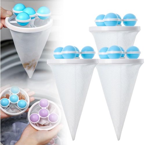 Filtre  poils flottant rutilisable pour le linge, sac de nettoyage pour chien et chat (3, bleu)