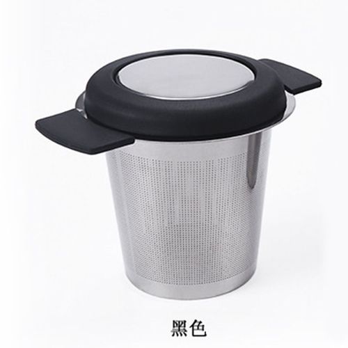 Filtre A Th En Acier Inoxydable 304 Service A Th Passoire A Th Fuite De Th Tasse A Th Compagnon Poigne En Silicone Anti-Brulure, Noir