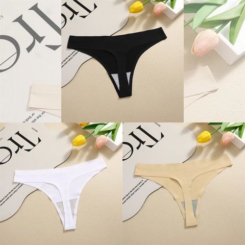 Finetoo-Strings Sans Couture Pour Femmes,Culottes Sexy,Sous-Vtements Injsatin,G-String,Taille Basse,Caleon Invisible,T-Back,Chaud,3 Pices - Type [Set 5]-3pcs-S