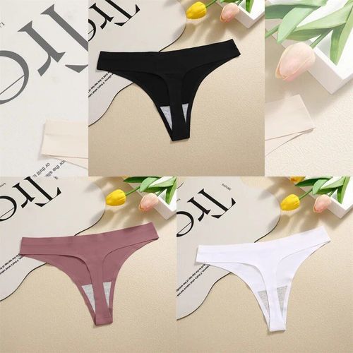 Finetoo-Strings Sans Couture Pour Femmes,Culottes Sexy,Sous-Vtements Injsatin,G-String,Taille Basse,Caleon Invisible,T-Back,Chaud,3 Pices - Type [Set 7]-3pcs-S