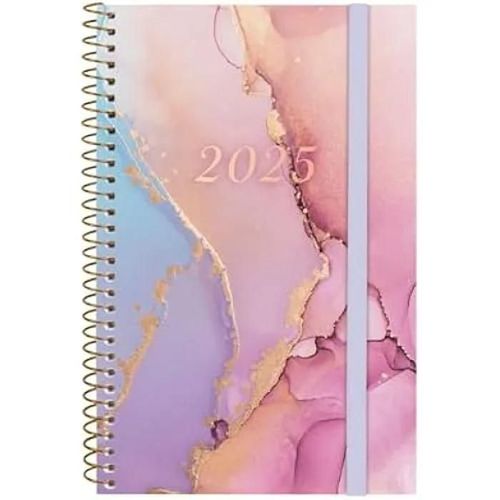 Finocam Agenda  Spirale Design Collection 2025 Vue Hebdomadaire Horizontale Janvier 2025  Dcembre 2025 (12 Mois) Goldy Espagnol
