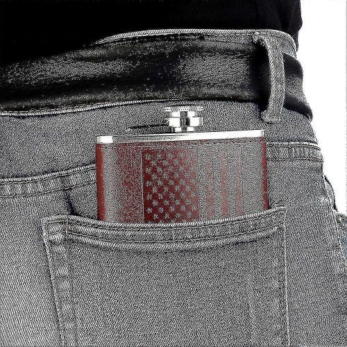 Flacon De Whisky Avec Drapeau Amricain Pour Liqueur Et Entonnoir, Flacon De Hanche De Poche En Acier Inoxydable tanche De 8 Oz Avec Couvercle En Cuir Doux Au Toucher, Flacon Brun Fo