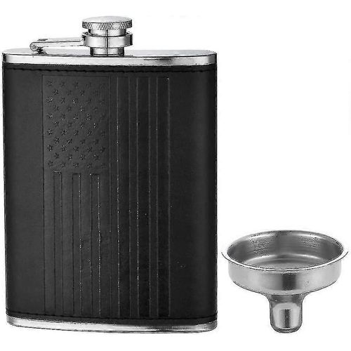 Flacon De Whisky Avec Drapeau Amricain Pour Liqueur Et Entonnoir, Flacon De Hanche De Poche En Acier Inoxydable tanche De 8 Oz Avec Couvercle En Cuir Soft Touch, Flacon Noir Fo