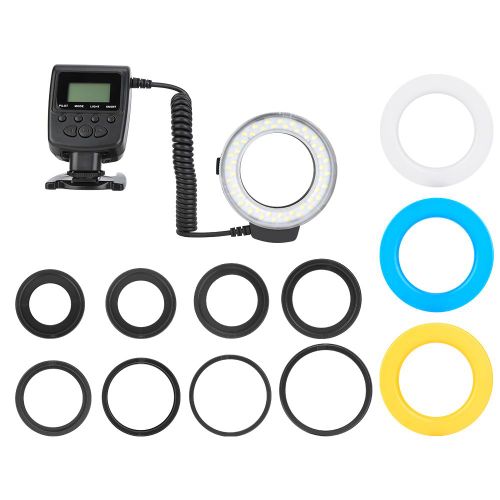 Flash annulaire macro a LED RF-550D, 48 pieces, avec 8 adaptateurs diffuseurs, pour appareil photo Nikon et Canon
