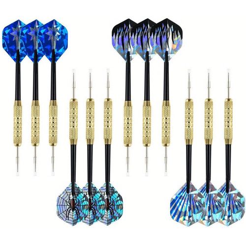 Flechette Pointe Acier 18g,12 Pices Flechettes Pour Cible Electronique,Flechettes Pointes Acier,Avec Pointe En Mtal + Tige En Mtal, Ailes De Flchette Laser,Pour Halloween Nol(18g, Bleu)