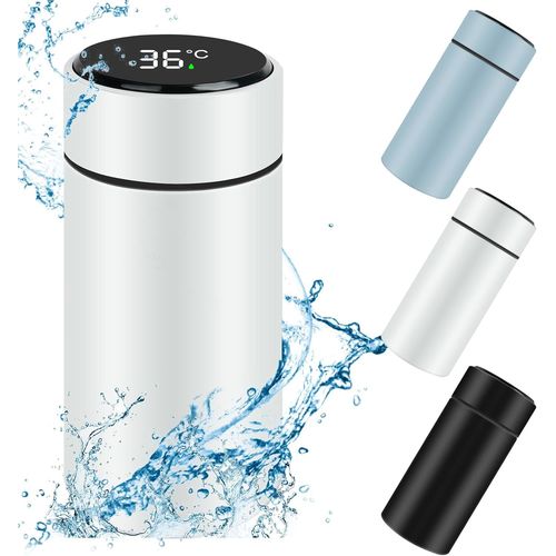 Flintronic Bouteille Isotherme, Mini Gourde Isotherme En Acier Inoxydable, 200ml Bouteille D'eau Intelligente Avec Affichage Led De La Temprature, Etanche, Sans Bpa, Pour Running, cole, Bureau|Blanc