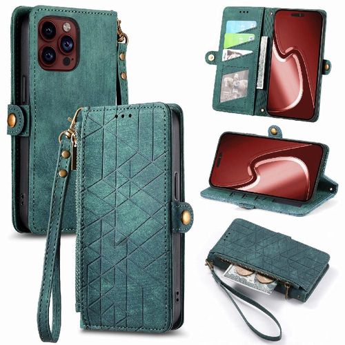 Flip tui Pour Iphone 15 Pro Max Portefeuille Antichoc Simple Entreprise tui En Cuir Couverture Rabotant - Vert